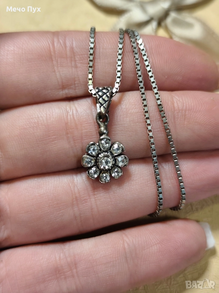 Сребърно колие с висулка Цвете (389), снимка 1