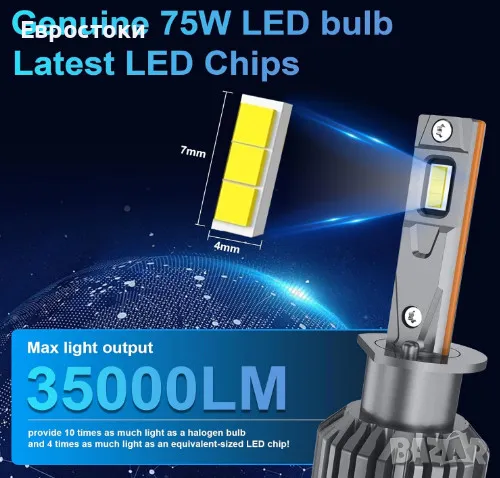 Sycreek комплект LED крушки за фарове H1, 2 броя, 35000LM 6000K студено бяло, снимка 2 - Аксесоари и консумативи - 48546437
