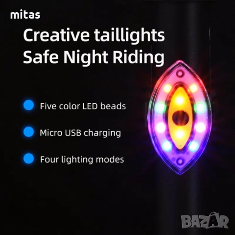 Задна LED стоп светлина за велосипед колело QIXUN EYE, USB, 30 лумена, снимка 3 - Аксесоари за велосипеди - 52037648