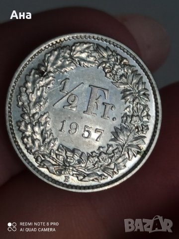 1/2 франка швейцарски унк сребро 1957 г

, снимка 2 - Нумизматика и бонистика - 41750519