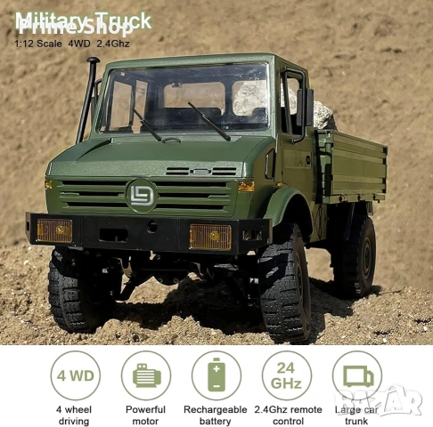 RC Военен камион 4WD 1:12 с 2.4GHz дистанционно управление, снимка 4 - Коли, камиони, мотори, писти - 53731838