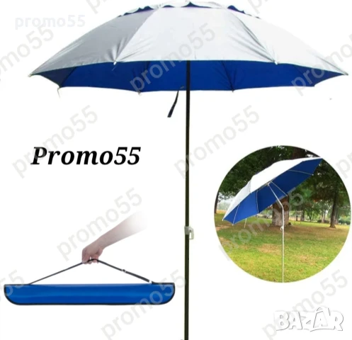 Плажен чадър с чупещо рамо, УВ защита, калъф и тризъбец 150см., снимка 5 - Къмпинг мебели - 50571766