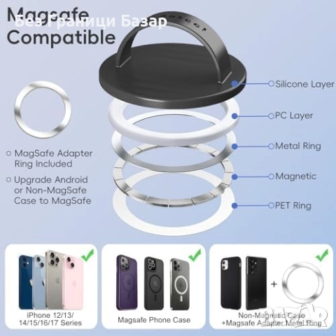 Нов Силиконов магнитен държач за MagSafe телефон, анти-падане и стойка, снимка 5 - Аксесоари за Apple - 52341960