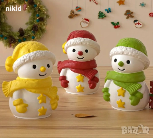 3d Снежен човек със звездички силиконов молд форма калъп фондан свещ гипс шоколад смола 2 вид, снимка 2 - Форми - 53049310