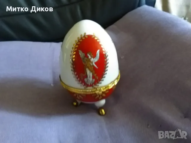 Яйце тип Фаберже фи 8см и Н-12см за бижута, снимка 4 - Декорация за дома - 47409945