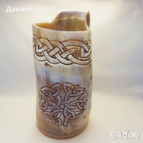 Чаши  от истински биволски рог и гравюри с викингски мотиви - тип халба, снимка 3 - Други - 53216189