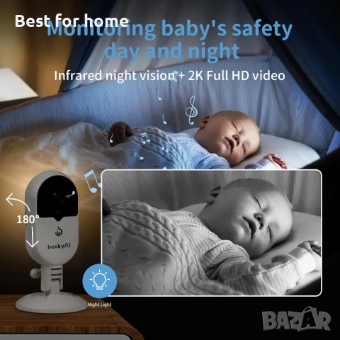 Умен бебефон Becky Ai анализира състоянието на сърдечната честота и качеството на съня, снимка 5 - Бебефони - 50591863