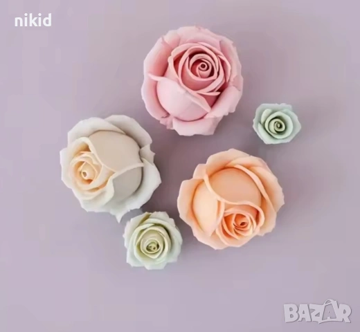 4 пъпки пъпка роза рози розички силиконов молд форма фондан шоколад гипс смола декор, снимка 5 - Форми - 53157584