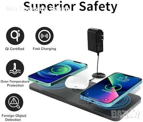 Ново Qi безжично зарядно за 3 устройства, съвместимо с iPhone и Galaxy Мулти зарядна станция, снимка 4 - Безжични зарядни - 48203624