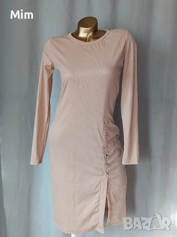 S  Тревисто зелена рокля и L в светло бежаво , снимка 2 - Рокли - 52082830