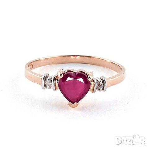 Нежен дамски пръстен с рубин, розово златно покритие, снимка 2 - Пръстени - 41865925