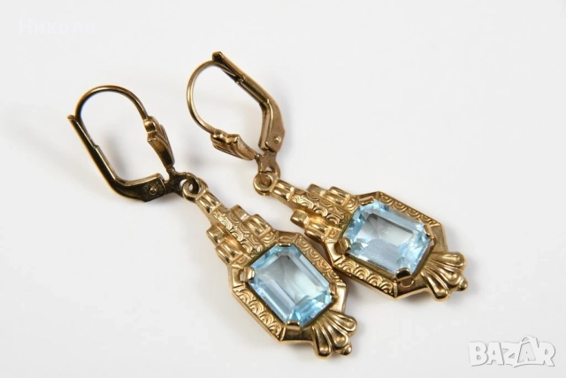 Арт деко обеци - 8к .333 и топаз, снимка 2 - Обеци - 52355341