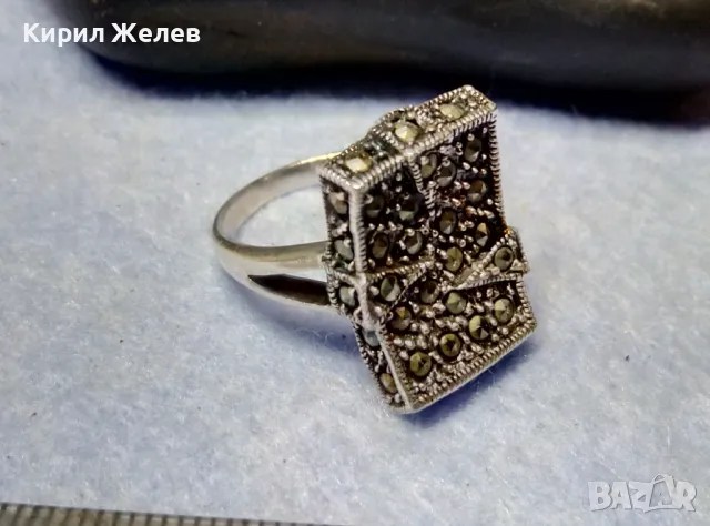 РАЗКОШЕН МАРКАЗИТЕН СРЕБЪРЕН ПРЪСТЕН СРЕБРО 925 с БЯЛА ПОЗЛАТА ИНКРУСТИРАН с КАМЪНИ МАРКАЗИТ 49114, снимка 4 - Пръстени - 49351687