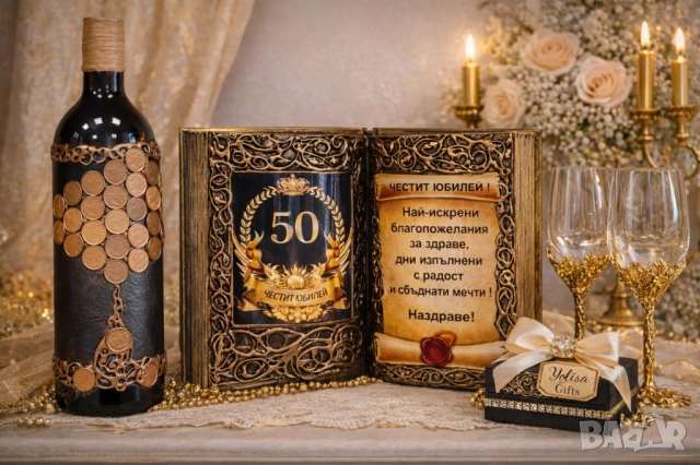Оригинален подарък за 50 години юбилей на мъж, жена или семейство, снимка 5 - Подаръци за юбилей - 53669096