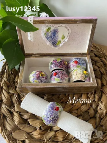 Кутия с шест пръстени за салфетки с люляк!, снимка 2 - Аксесоари за кухня - 50421560