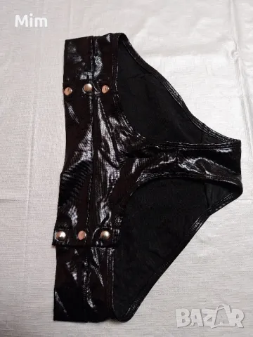М Черна кожена бикина с копчета тик так , снимка 7 - Бельо - 49552587