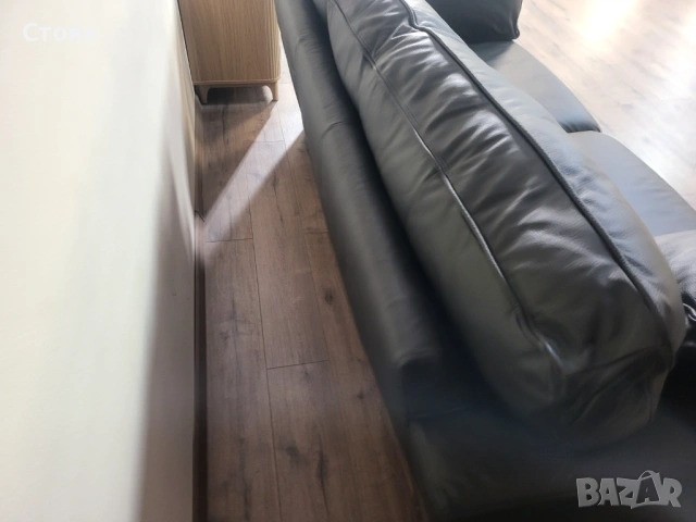 Черен кожен диван тройка Sona, снимка 4 - Дивани и мека мебел - 53730558