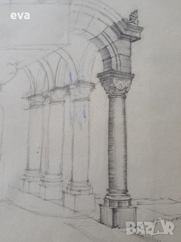 Майсторска рисунка Тома Петров(1908-1972) Синодалната палата 1946година, снимка 4 - Картини - 36004273