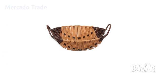 Декоративен панер, плетен, кръгъл, кафяв, двуцветен с дръжки, снимка 2 - Аксесоари за кухня - 36033496