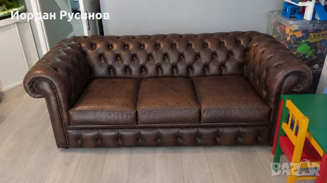 КАТО НОВ! Диван честърфийлд chesterfield оригинален , снимка 2 - Дивани и мека мебел - 56245104