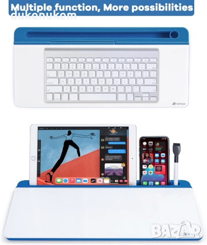 Стъклена дъска за бюро с органайзер, отделения и стойка за телефон/таблет, снимка 5 - Бюра - 52652095