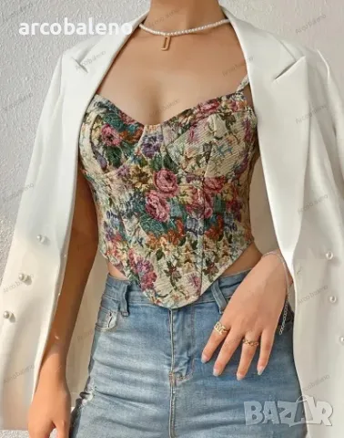 Дамска нова улична ретро камизолка с цветя, 2цвята, снимка 9 - Корсети, бюстиета, топове - 43839870