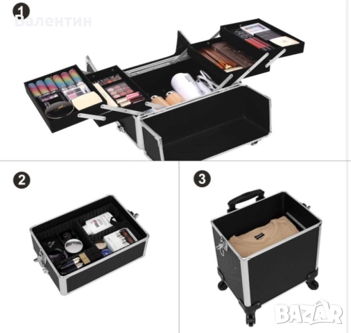 Професионален куфар за гримове Songmics, снимка 6 - Куфари - 51878205