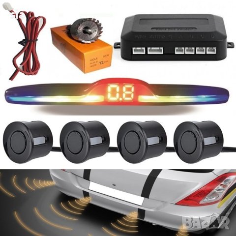 Парктроник с LED мини дисплей, Parking sensor с четири черни сензора и LED SLIM дисплей