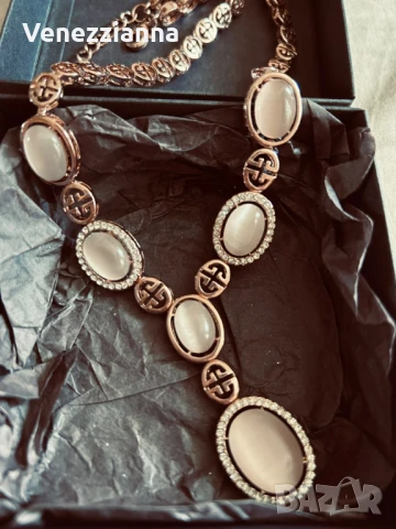 Invoke Колие Розова позлата 18К с камък Котешко око НОВО