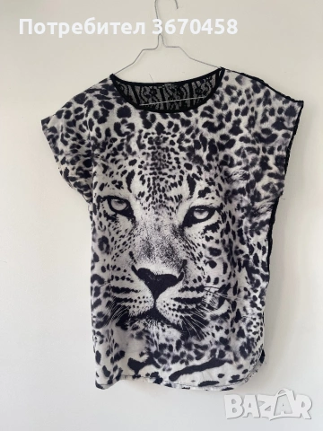 Тениска дамска с интерес принт тигър дантела на гърба
