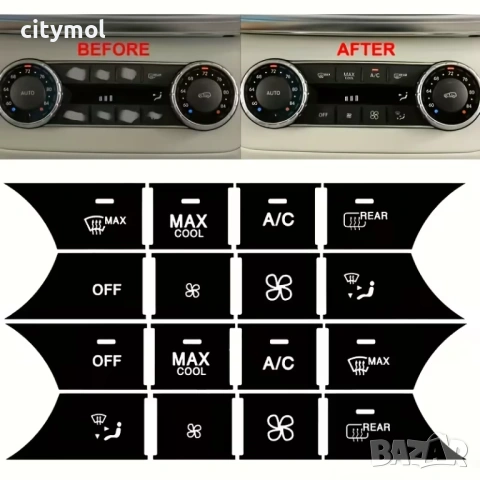 Стикери за бутоните Mercedes W204 S204 C204 R172 W218 W212 C207 A207 R231 W176 W246 X204, снимка 5 - Аксесоари и консумативи - 53515101