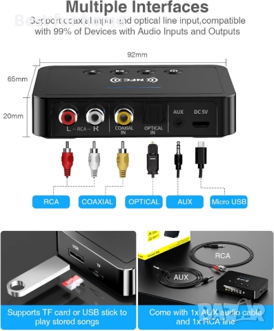 3-в-1 Bluetooth 5.0 аудио адаптер за телевизор, снимка 3 - Части и Платки - 52795663