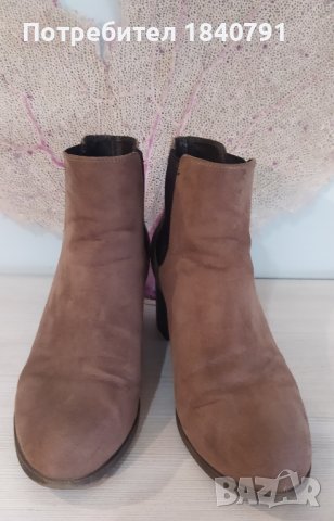 Бежови боти – цвят капучино, велур, № 41, снимка 2 - Дамски боти - 40643038