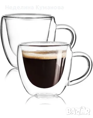 ❌ Стъклени чаши за кафе с двойно дъно к-т 2бр, снимка 3 - Чаши - 47417498