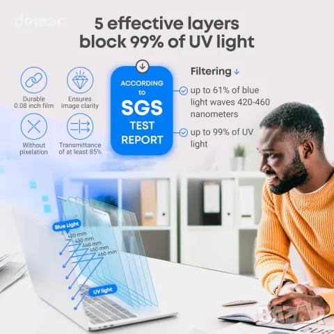 VINTEZ Защитен панел за екран, блокиращ синя светлина за 14 инча 16:9, 2 броя, снимка 8 - Друга електроника - 47512173