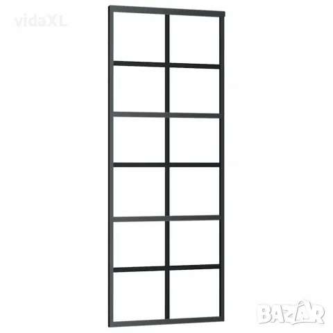 vidaXL Плъзгаща се врата с механизъм, ESG стъкло и алуминий, 76x205 см, снимка 3 - Интериорни врати - 56146559