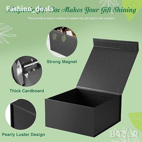 Нов комплект от 5 броя Черни Магнитни кутии за опаковане подаръци 8x8x4 инча, снимка 5 - Други - 42337911