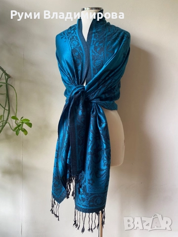 Маслено Зелен шал от 100 % пашмина