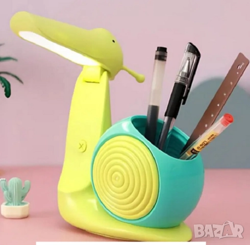 Настолна LED лампа - моливник Охлювче, снимка 2 - Детски нощни лампи - 52330521