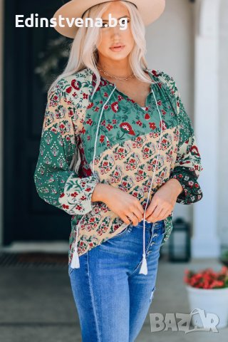 Дамска блуза с принт на цветя, снимка 1 - Блузи с дълъг ръкав и пуловери - 40148936