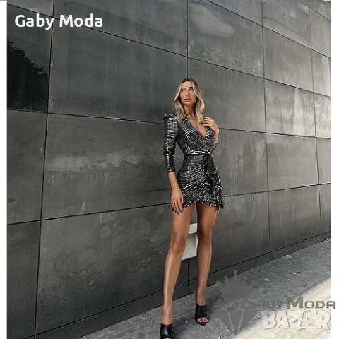 Черна дамска рокля с пайети, снимка 2 - Рокли - 51065133