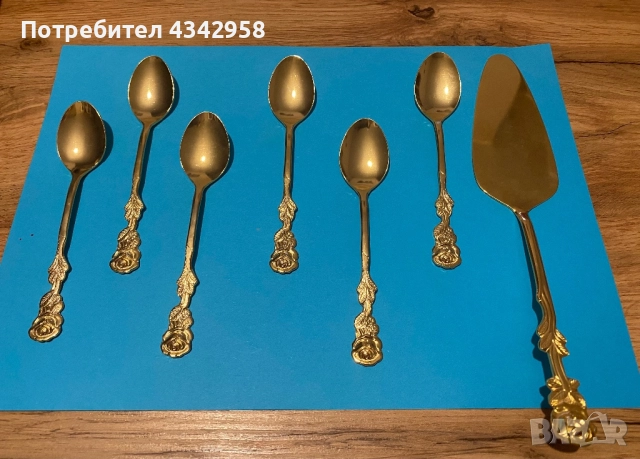 Чайни лъжички "Hildesheim Rose", 13 см, неръждаема стомана, позлатени с 20-каратово злато, 1950-1960