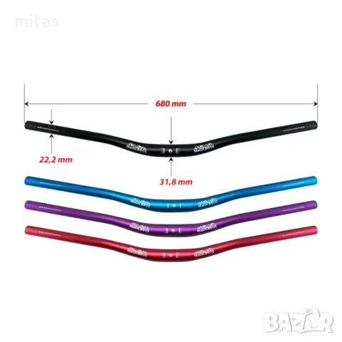 Кормило за велосипед FENIX 31.8 * 680мм, Алуминиева сплав, Ергономично, снимка 2 - Части за велосипеди - 48978633