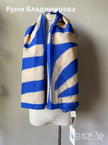 Бял/ син шал  Soleil Soleil от 100 % органик памук, с етикет, снимка 2 - Шалове - 52533920