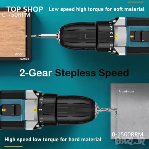 Sundpey 21V Електрическа бормашина Винтоверт с 2 батерии 2,0 Ah, LED светлина и нивелир, 2 скорости, снимка 7 - Винтоверти - 49522709