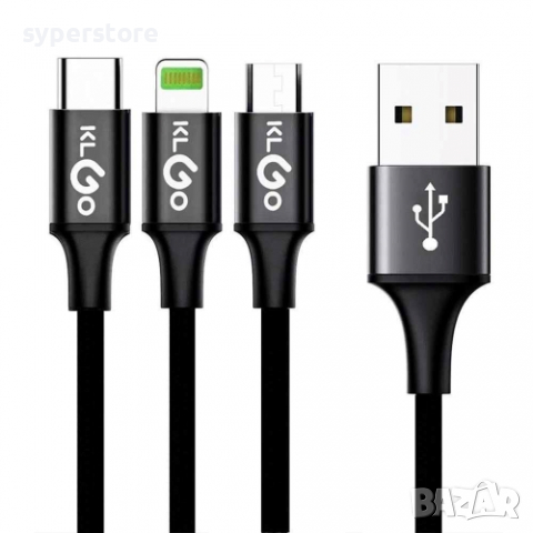 Кабел USB Micro USB Type C Lightning 3in1 Klgo s-687 зареждане high speed, снимка 1 - USB кабели - 36256718