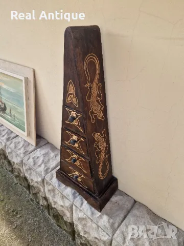 Чудесно антикварно дървено шкафче тип пирамида- 4 чекмеджета , снимка 5 - Антикварни и старинни предмети - 48530826