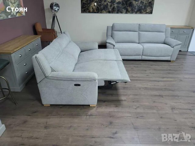 Комплект светло сиви дивани от плат две тройки, снимка 5 - Дивани и мека мебел - 44297942