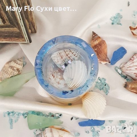 Морски шарм: Епоксидна смола и естествени морски елементи в свещник, снимка 3 - Декорация за дома - 41469776