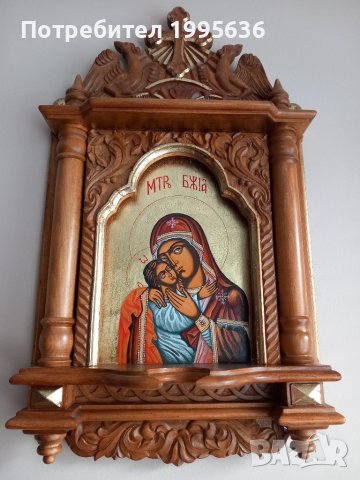 Дърворезба-домашен иконостас с иконопис "Богородица с младенеца", снимка 2 - Други - 22001552